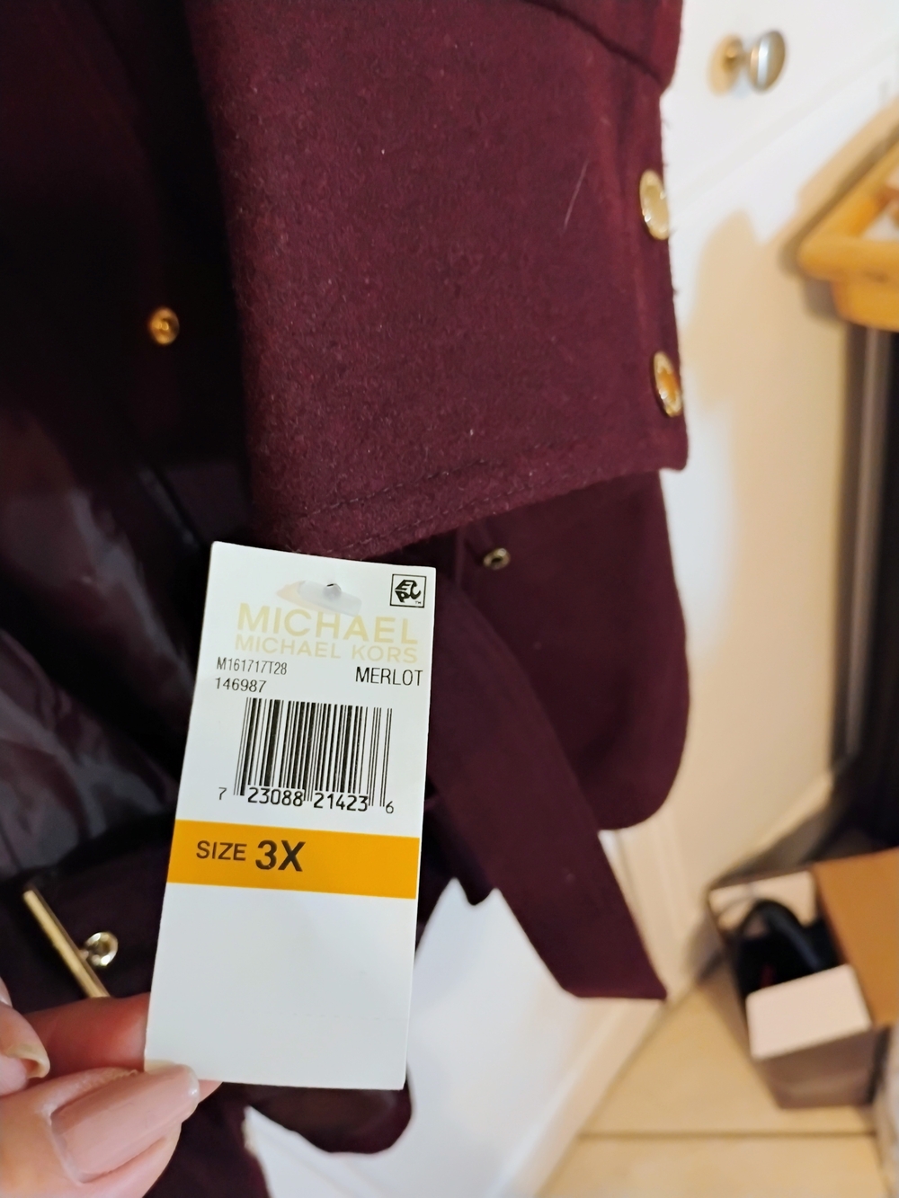 Michael Kors Merlot Pea Coat with Gold Buttons